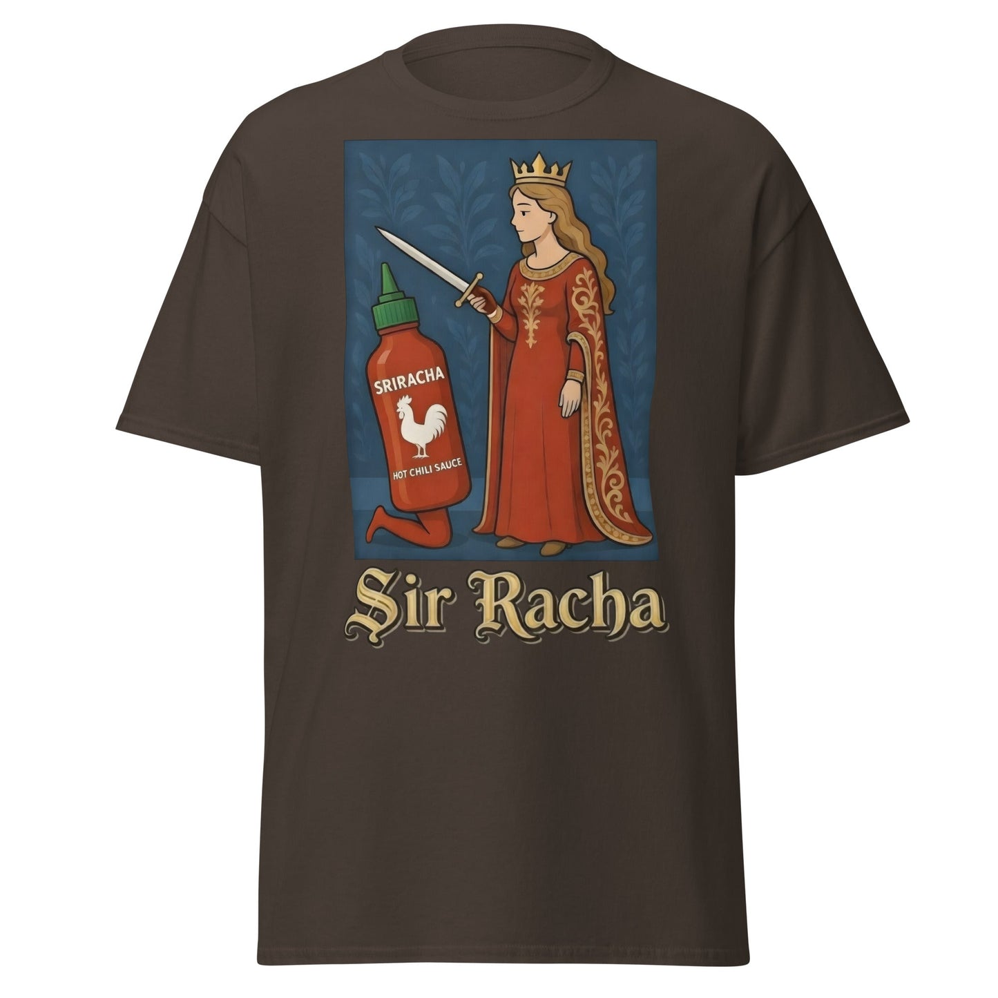 Sir Racha T-Shirt - Funny Medieval Hot Sauce Pun Tee - Dark Chocolate - T-Shirts Online