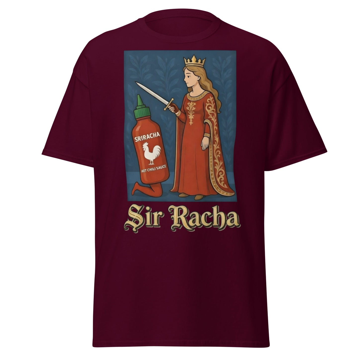 Sir Racha T-Shirt - Funny Medieval Hot Sauce Pun Tee - Maroon - T-Shirts Online