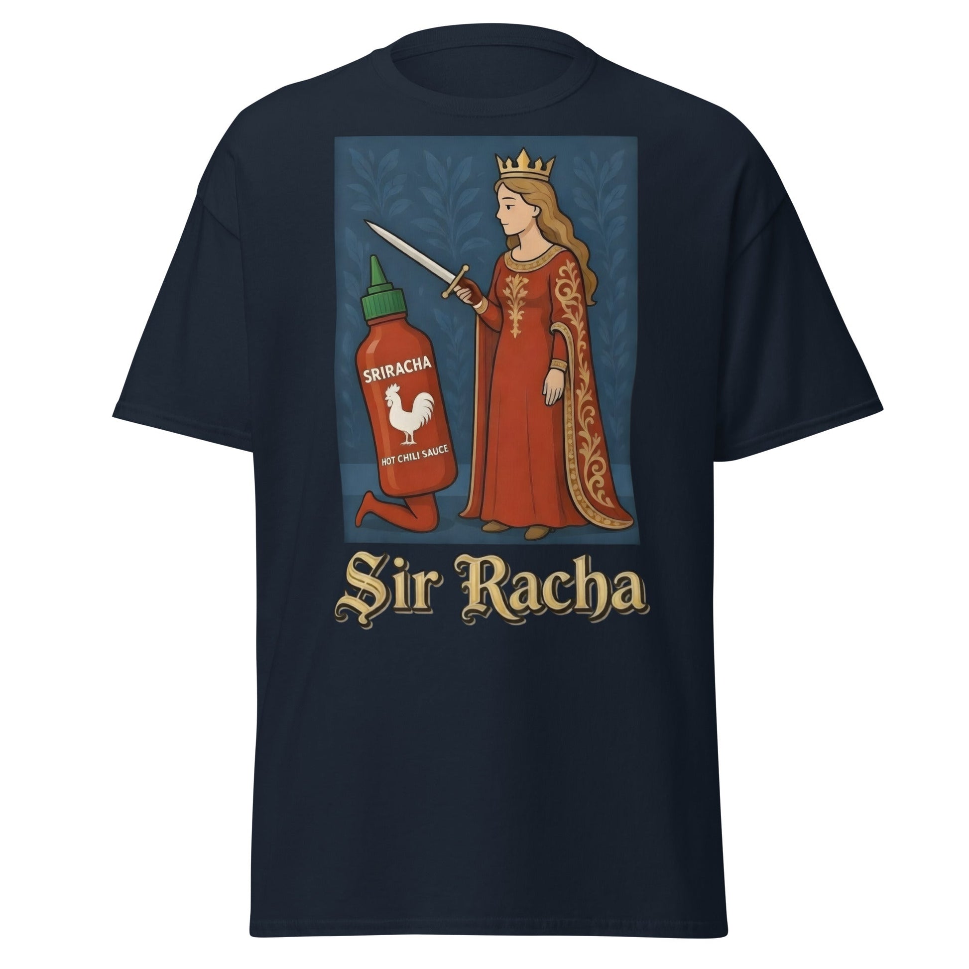 Sir Racha T-Shirt - Funny Medieval Hot Sauce Pun Tee - Navy - T-Shirts Online