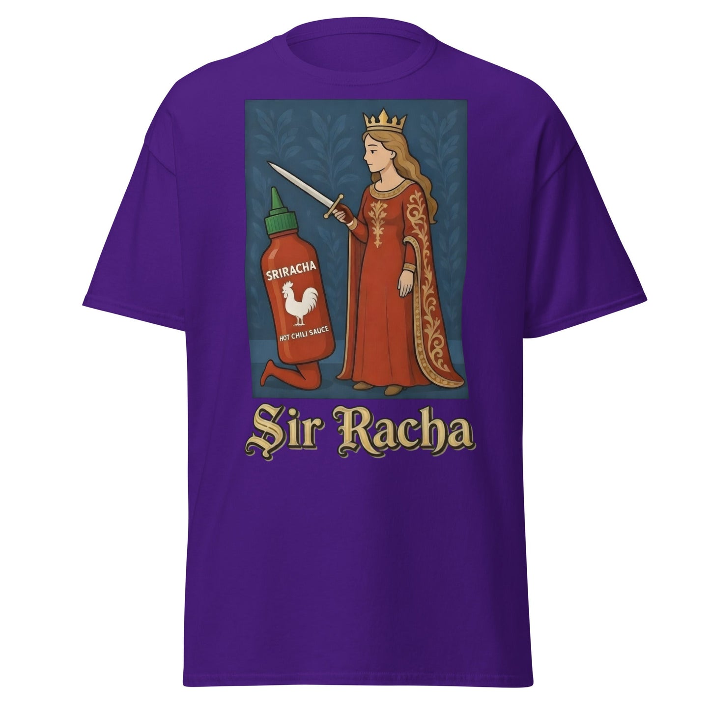 Sir Racha T-Shirt - Funny Medieval Hot Sauce Pun Tee - Purple - T-Shirts Online
