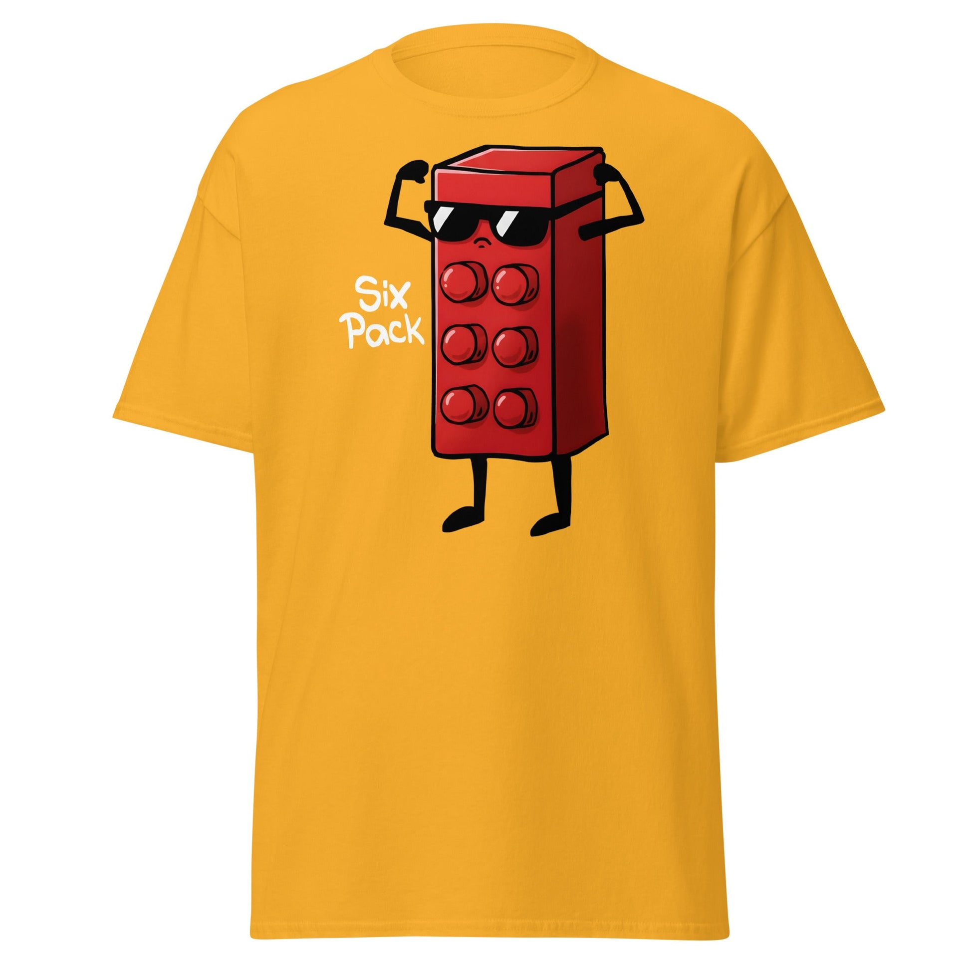 Six Pack Abs Funny Toy Brick Gym Workout T-Shirt - Gold - T-Shirts Online