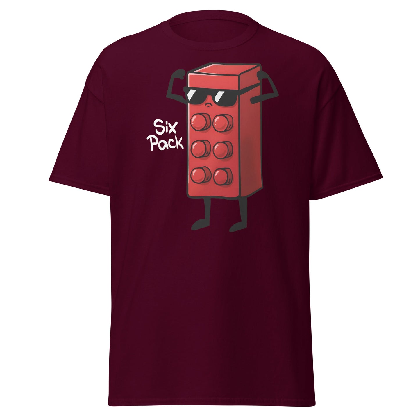 Six Pack Abs Funny Toy Brick Gym Workout T-Shirt - Maroon - T-Shirts Online