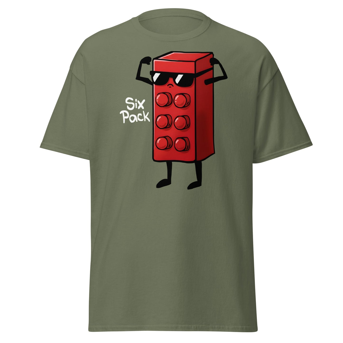 Six Pack Abs Funny Toy Brick Gym Workout T-Shirt - Military Green - T-Shirts Online