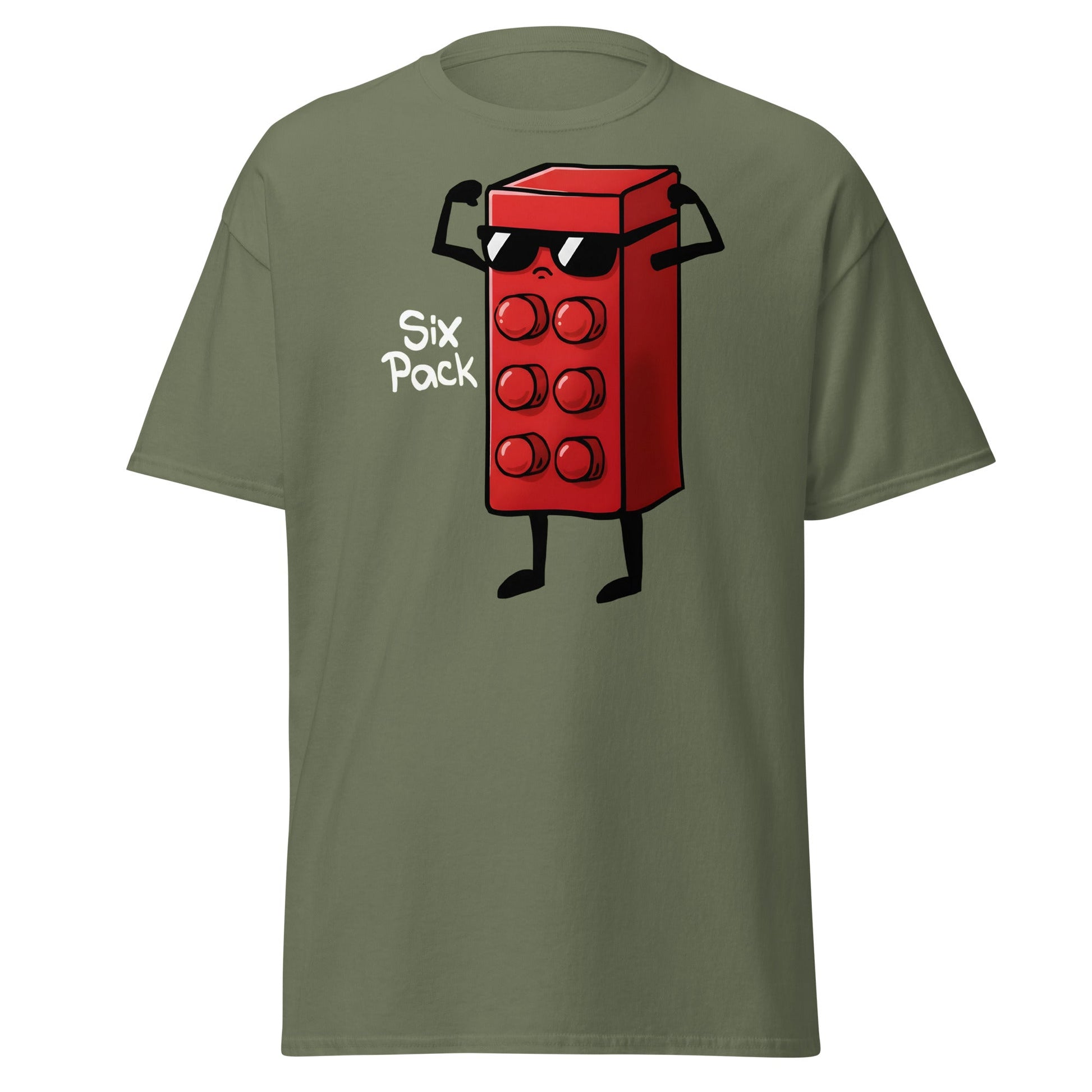 Six Pack Abs Funny Toy Brick Gym Workout T-Shirt - Military Green - T-Shirts Online