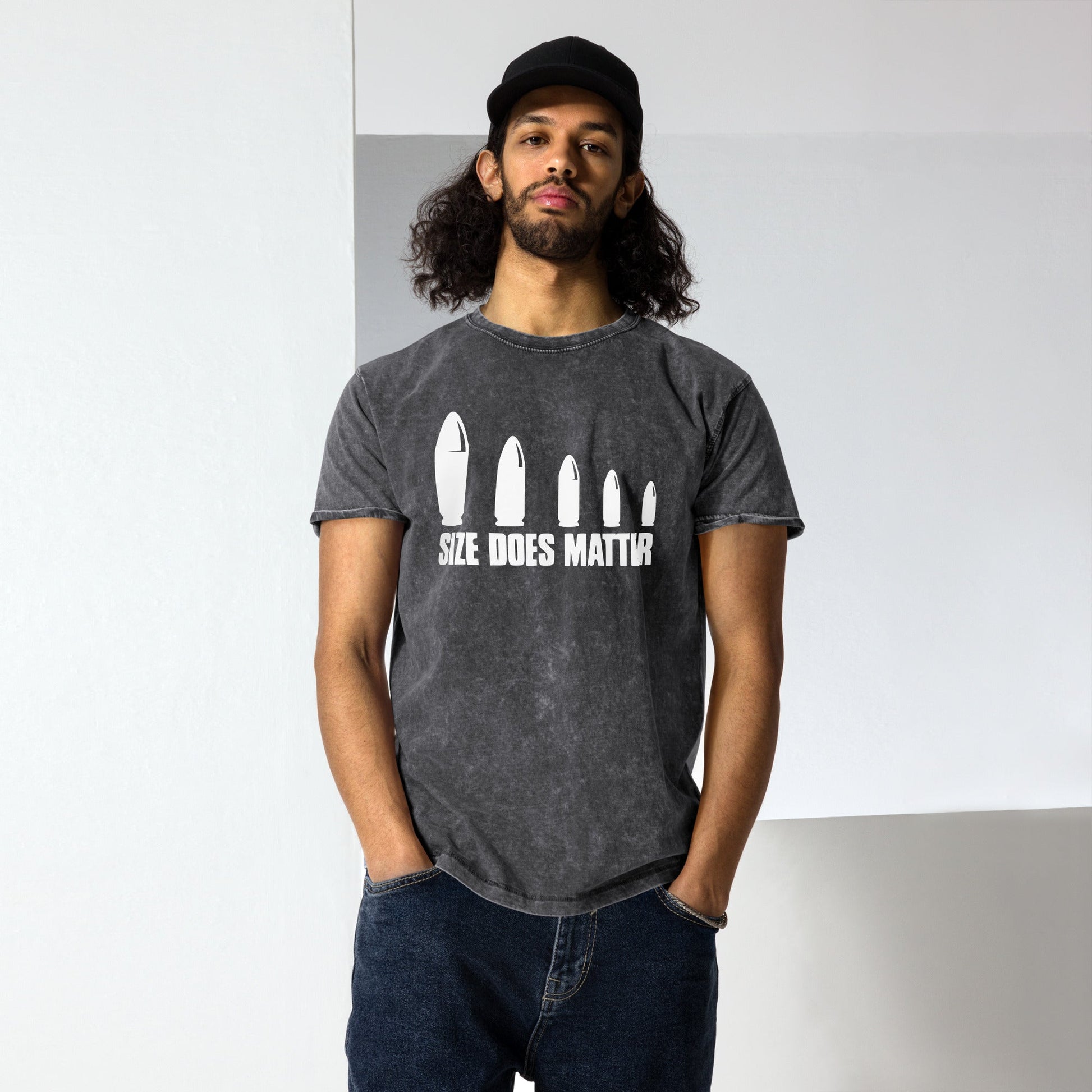 Size Does Matter T-Shirt | Men's Denim Tee - Black - T-Shirts Online
