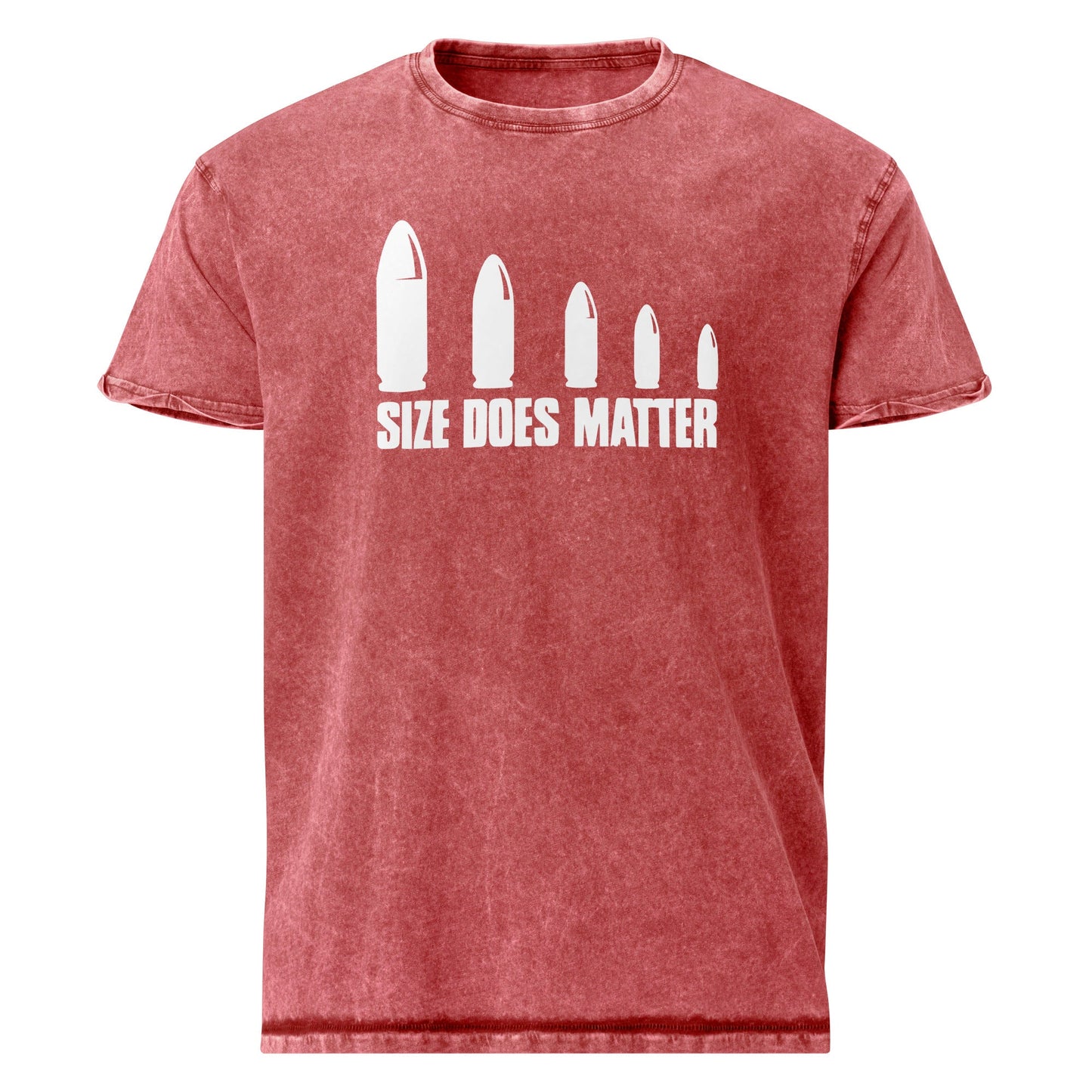 Size Does Matter T-Shirt | Men's Denim Tee - Garnet Red - T-Shirts Online