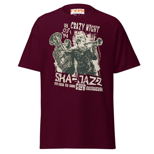 Ska Jazz T-Shirt | Retro Club Barracuda Music Tee - Maroon - T-Shirts Online