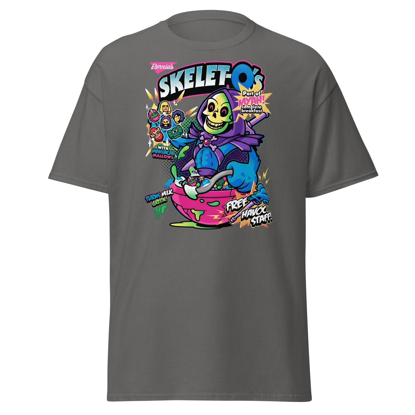 Skelet - O's Cereal T-Shirt – Funny Grim Reaper Parody Tee - Charcoal - T-Shirts Online