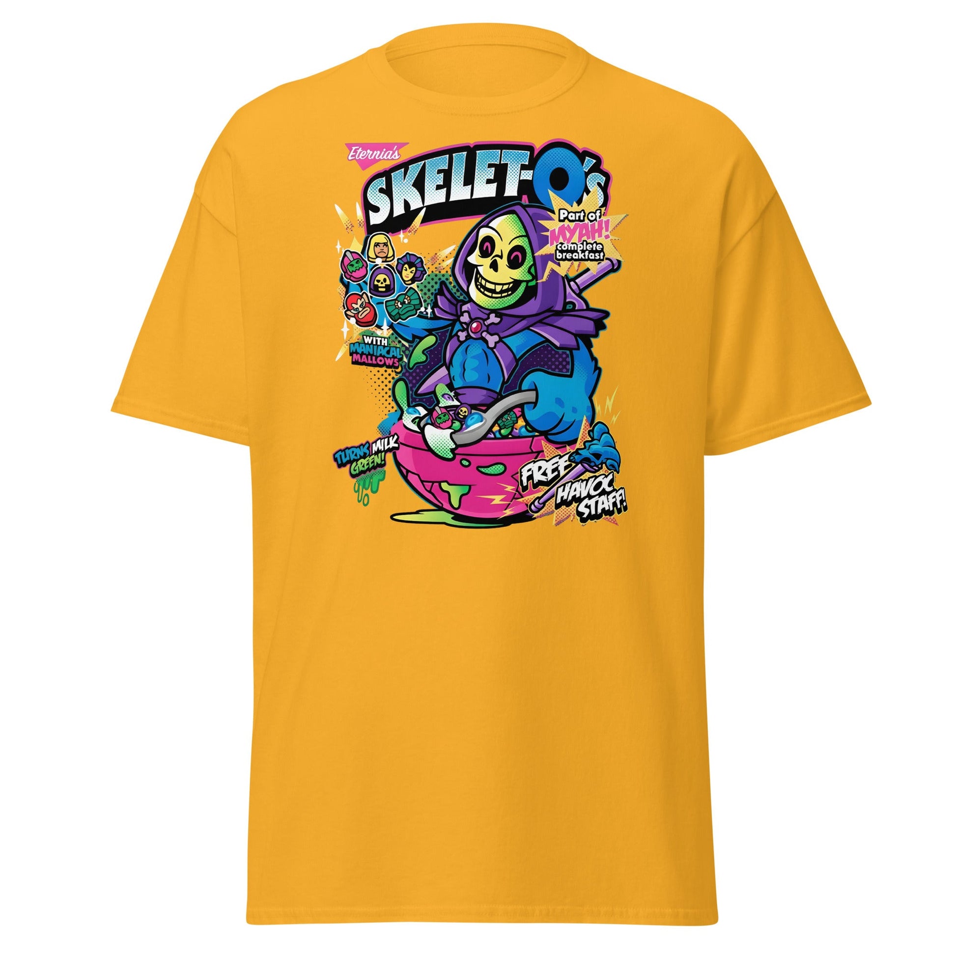 Skelet - O's Cereal T-Shirt – Funny Grim Reaper Parody Tee - Gold - T-Shirts Online