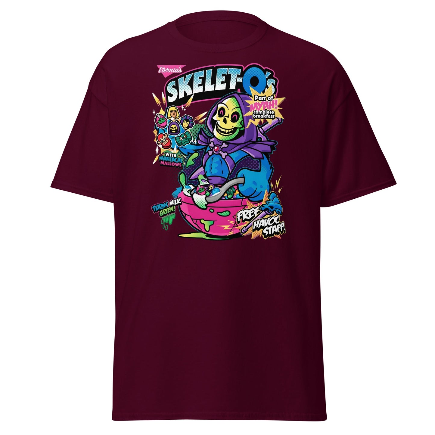 Skelet - O's Cereal T-Shirt – Funny Grim Reaper Parody Tee - Maroon - T-Shirts Online