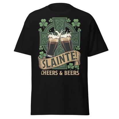 Sláinte Irish Cheers & Beers T-Shirt - Celtic Stout Tee - Black - T-Shirts Online