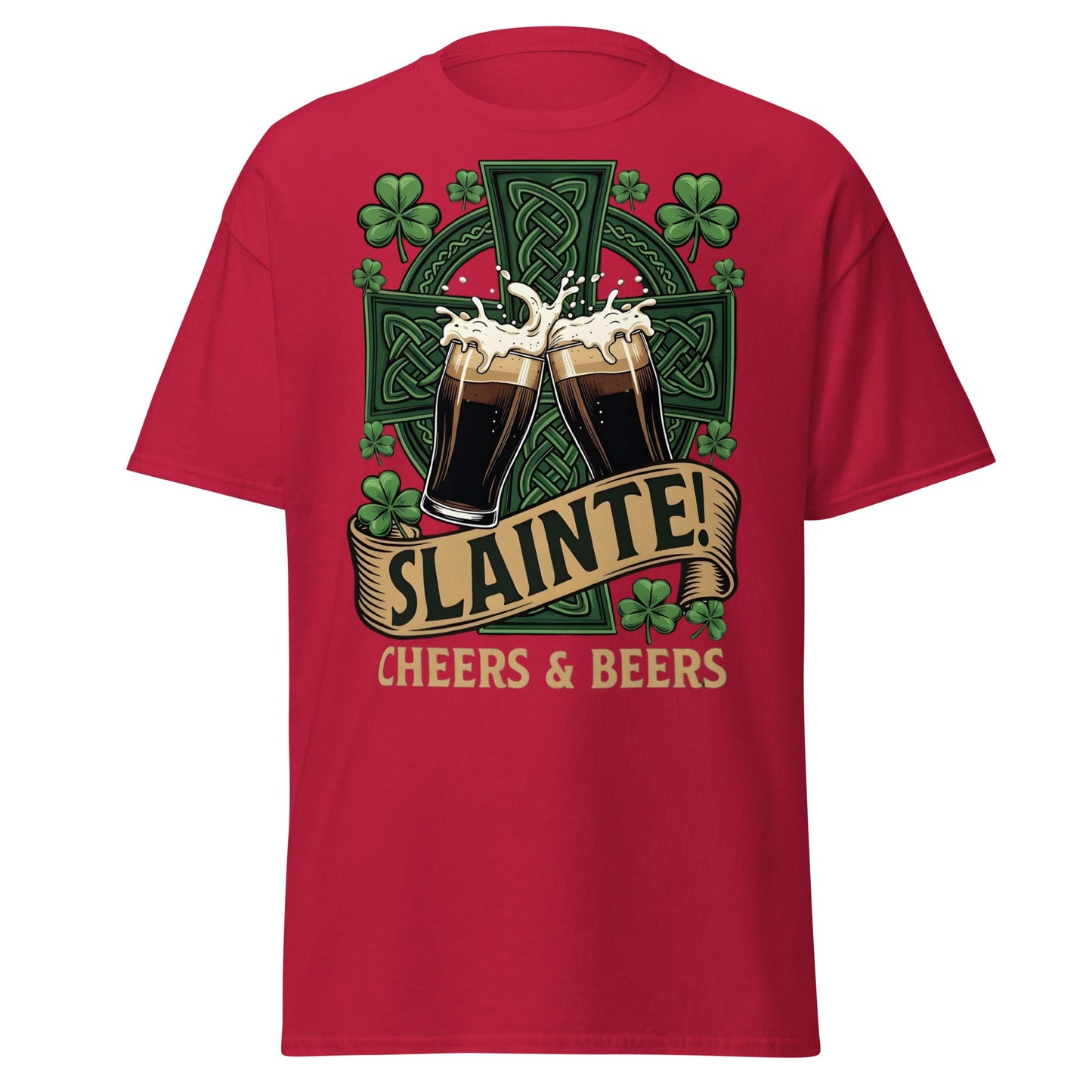 Sláinte Irish Cheers & Beers T-Shirt - Celtic Stout Tee - Cardinal - T-Shirts Online