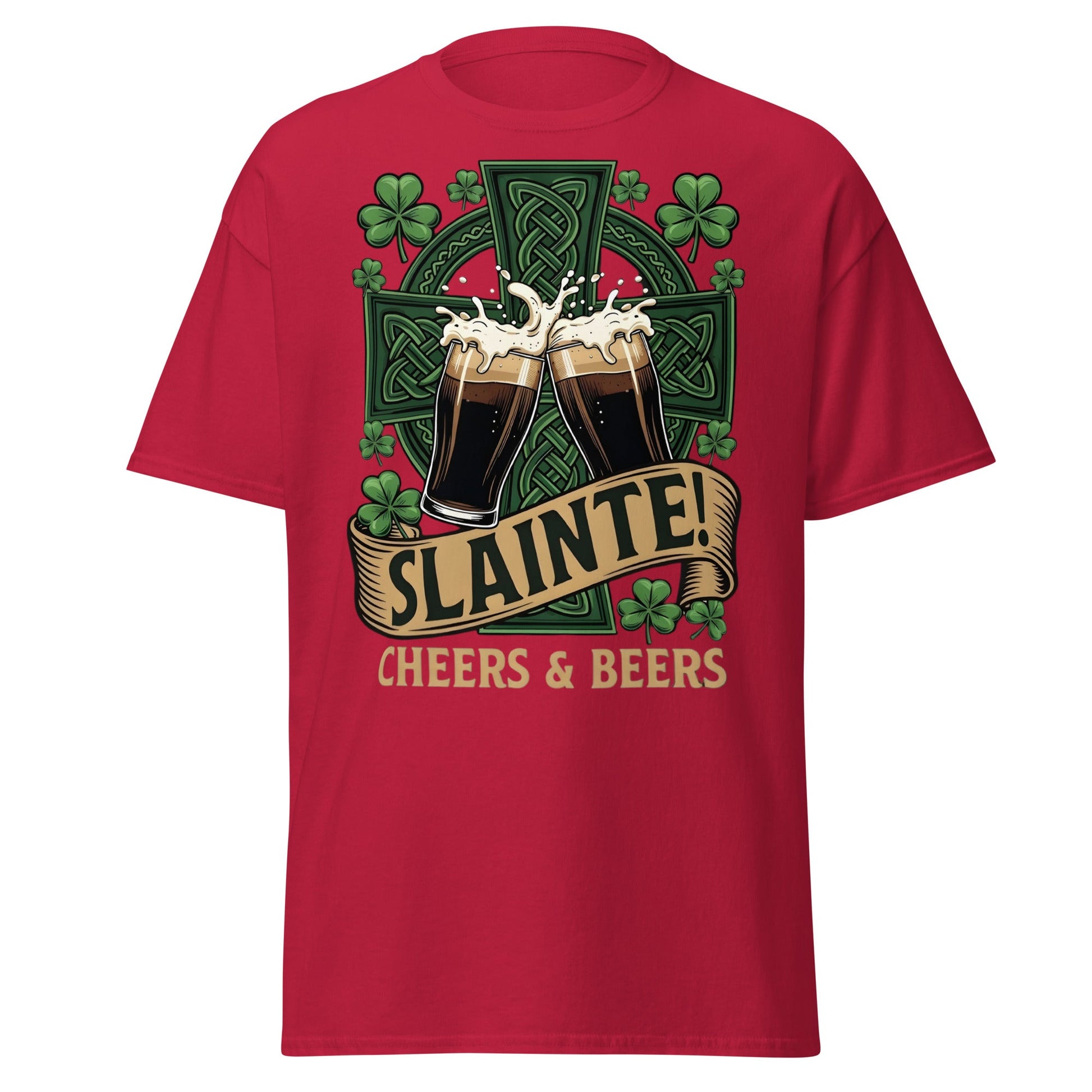 Sláinte Irish Cheers & Beers T-Shirt - Celtic Stout Tee - Cardinal - T-Shirts Online
