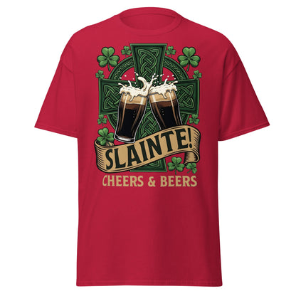 Sláinte Irish Cheers & Beers T-Shirt - Celtic Stout Tee - Cardinal - T-Shirts Online