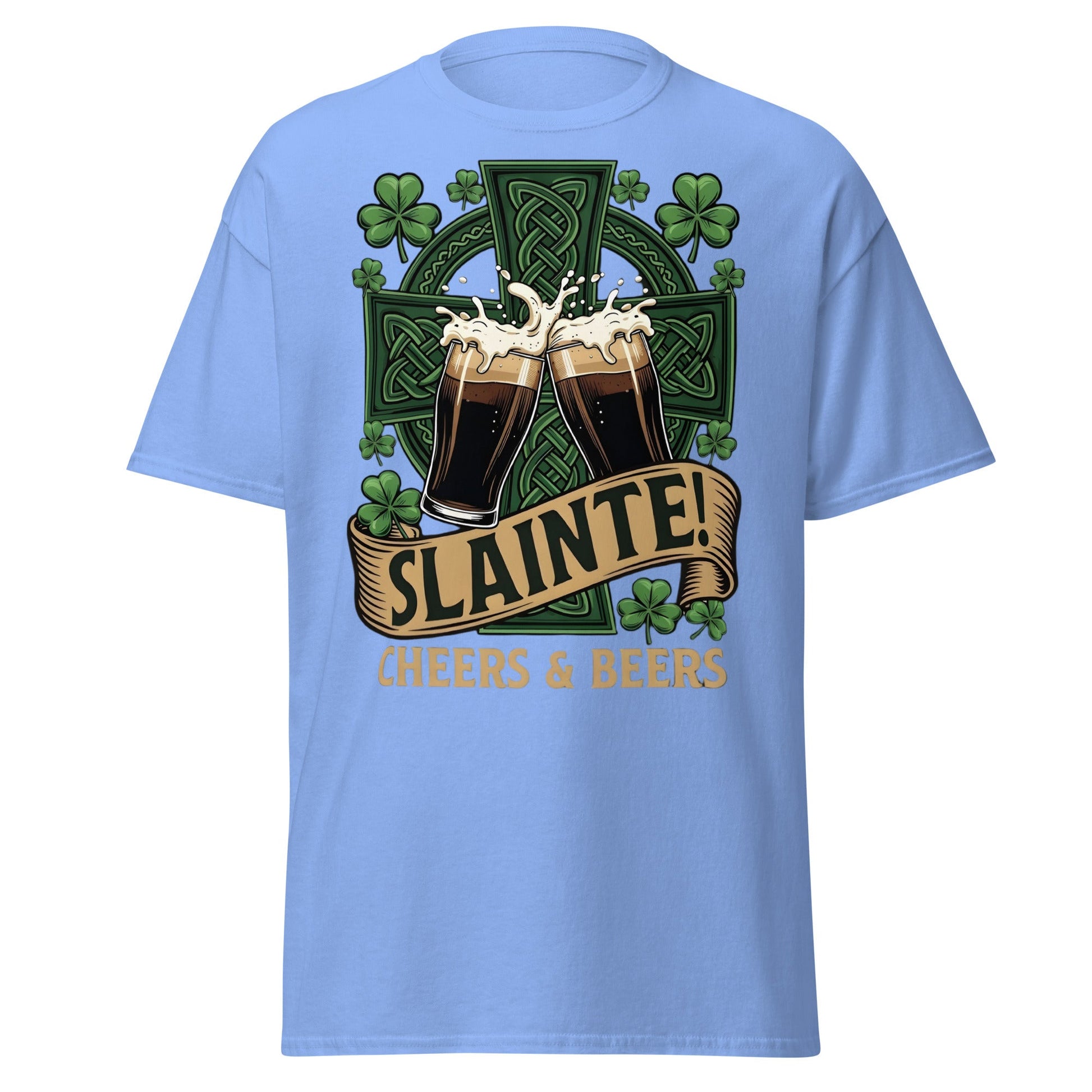 Sláinte Irish Cheers & Beers T-Shirt - Celtic Stout Tee - Carolina Blue - T-Shirts Online