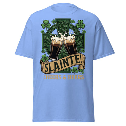 Sláinte Irish Cheers & Beers T-Shirt - Celtic Stout Tee - Carolina Blue - T-Shirts Online