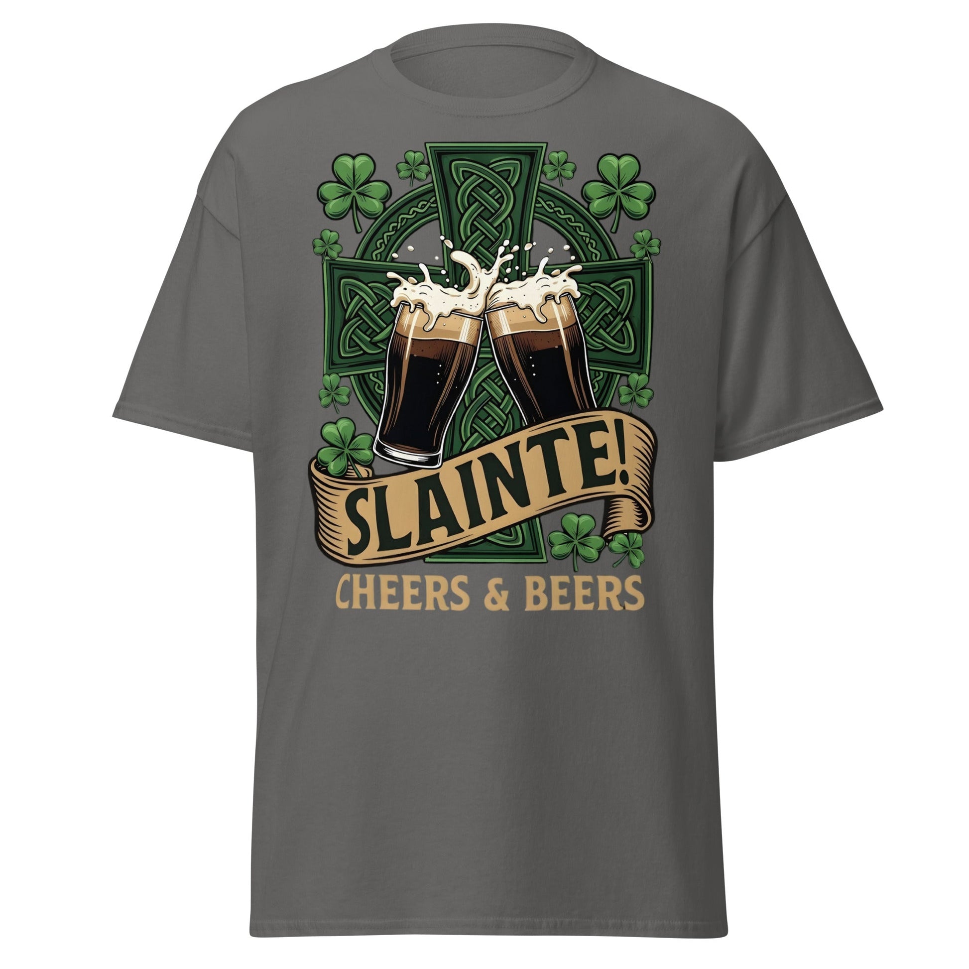 Sláinte Irish Cheers & Beers T-Shirt - Celtic Stout Tee - Charcoal - T-Shirts Online