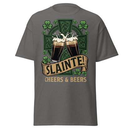 Sláinte Irish Cheers & Beers T-Shirt - Celtic Stout Tee - Charcoal - T-Shirts Online