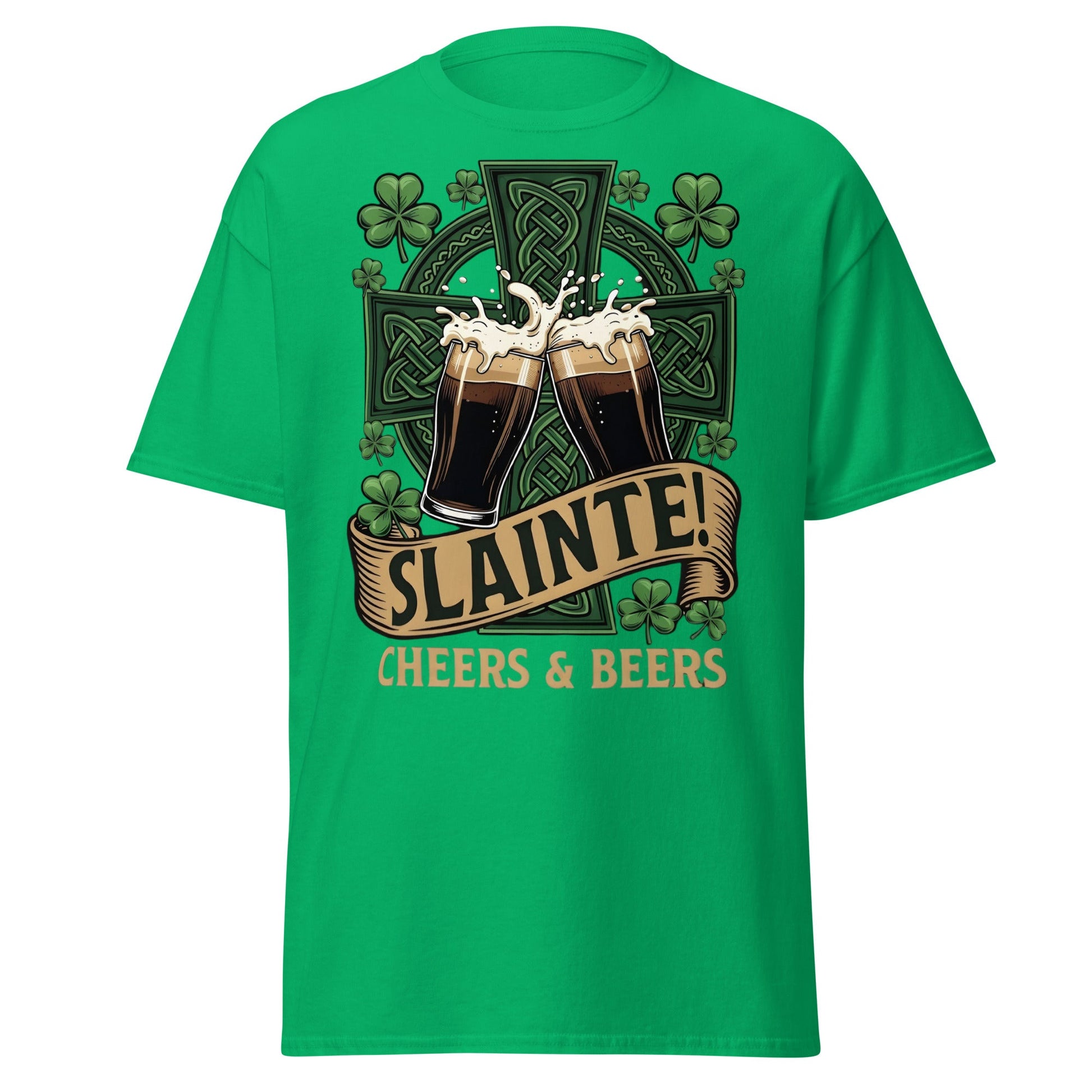 Sláinte Irish Cheers & Beers T-Shirt - Celtic Stout Tee - Irish Green - T-Shirts Online