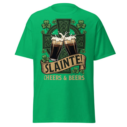 Sláinte Irish Cheers & Beers T-Shirt - Celtic Stout Tee - Irish Green - T-Shirts Online
