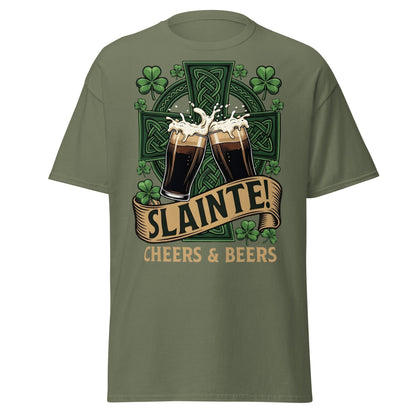 Sláinte Irish Cheers & Beers T-Shirt - Celtic Stout Tee - Military Green - T-Shirts Online