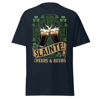Sláinte Irish Cheers & Beers T-Shirt - Celtic Stout Tee - Navy - T-Shirts Online