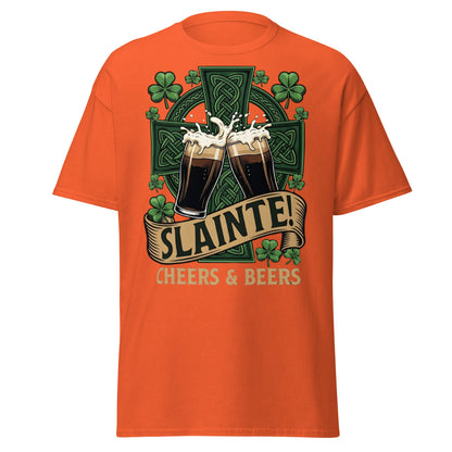 Sláinte Irish Cheers & Beers T-Shirt - Celtic Stout Tee - Orange - T-Shirts Online