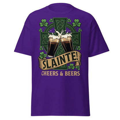 Sláinte Irish Cheers & Beers T-Shirt - Celtic Stout Tee - Purple - T-Shirts Online