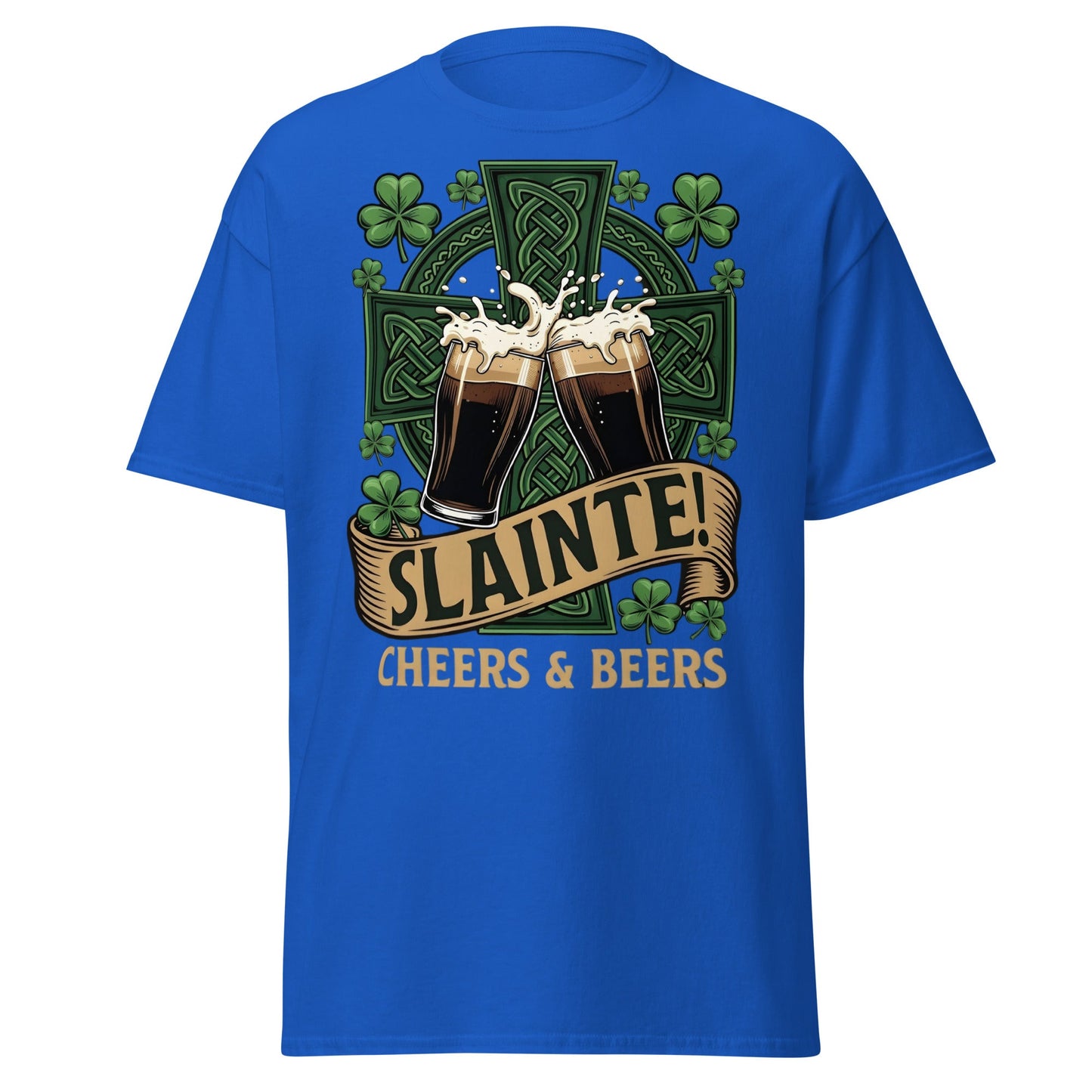 Sláinte Irish Cheers & Beers T-Shirt - Celtic Stout Tee - Royal - T-Shirts Online