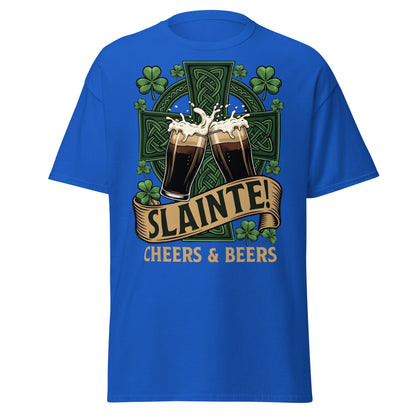 Sláinte Irish Cheers & Beers T-Shirt - Celtic Stout Tee - Royal - T-Shirts Online