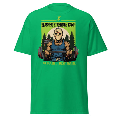Slasher Strength Camp T-Shirt – Horror Gym Humor Tee - Irish Green - T-Shirts Online