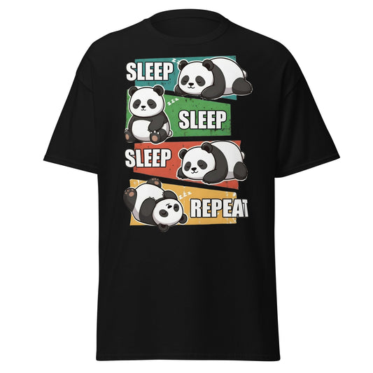 Sleep Sleep Sleep Repeat Panda T-Shirt - Cute Lazy Panda Tee - Black - T-Shirts Online