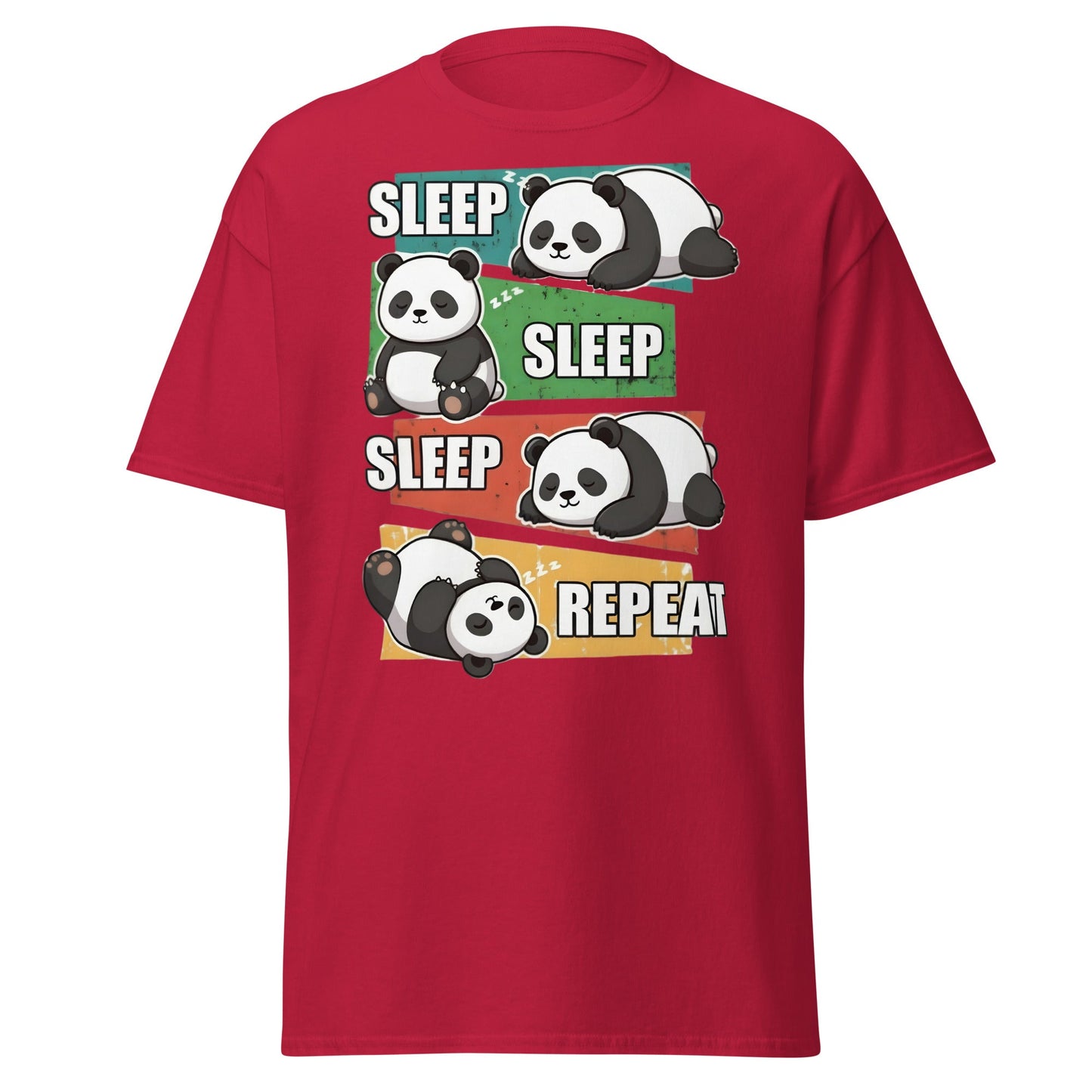 Sleep Sleep Sleep Repeat Panda T-Shirt - Cute Lazy Panda Tee - Cardinal - T-Shirts Online
