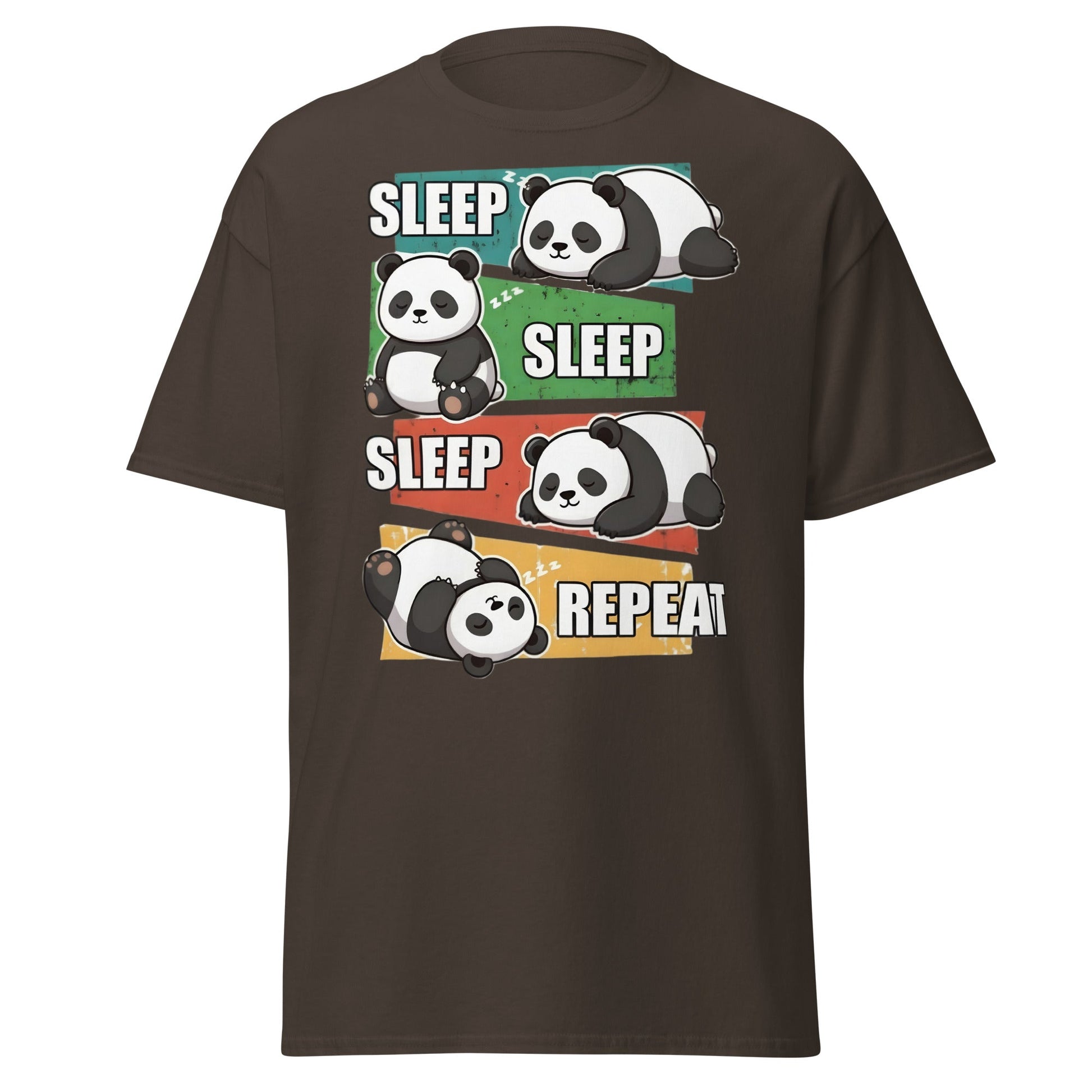 Sleep Sleep Sleep Repeat Panda T-Shirt - Cute Lazy Panda Tee - Dark Chocolate - T-Shirts Online