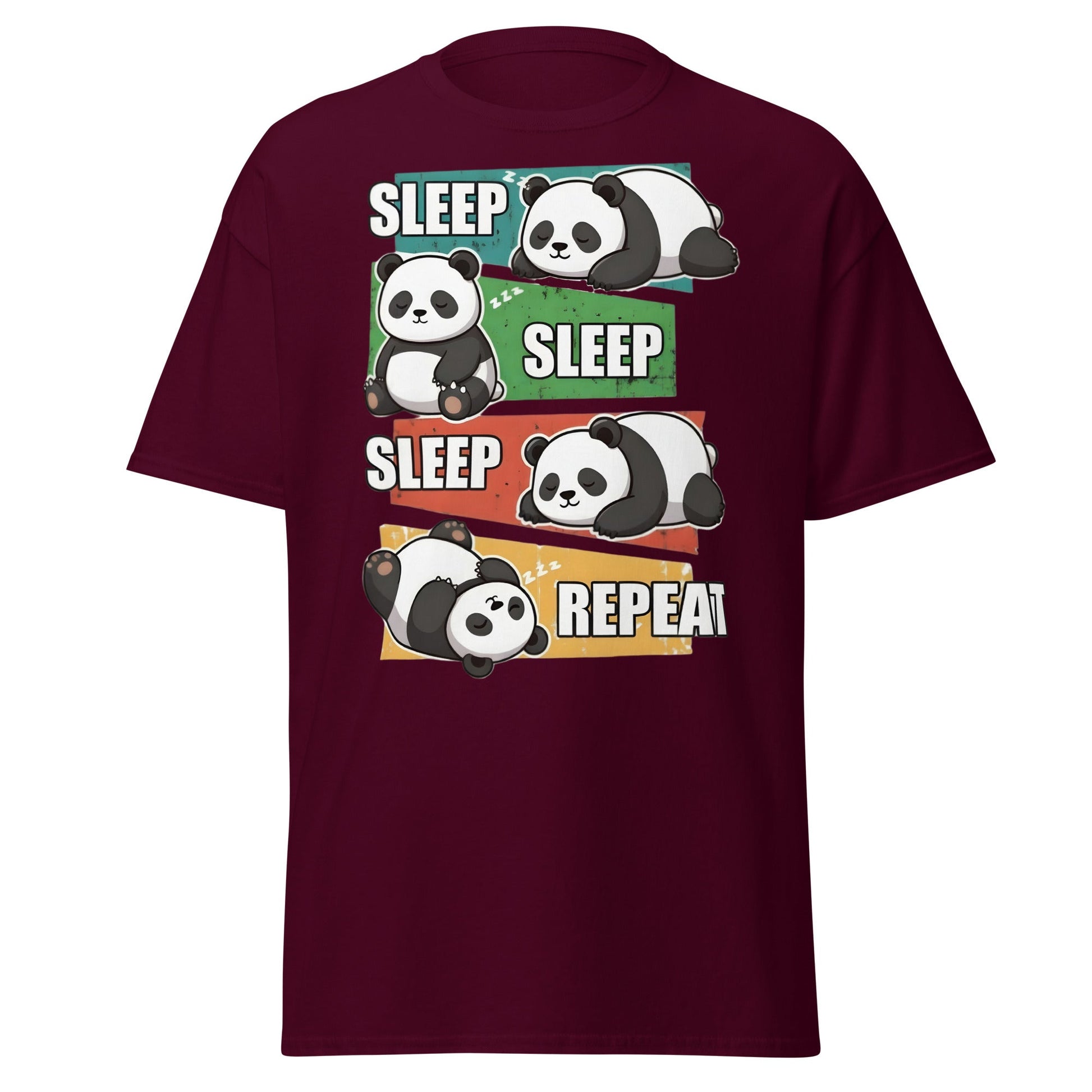 Sleep Sleep Sleep Repeat Panda T-Shirt - Cute Lazy Panda Tee - Maroon - T-Shirts Online