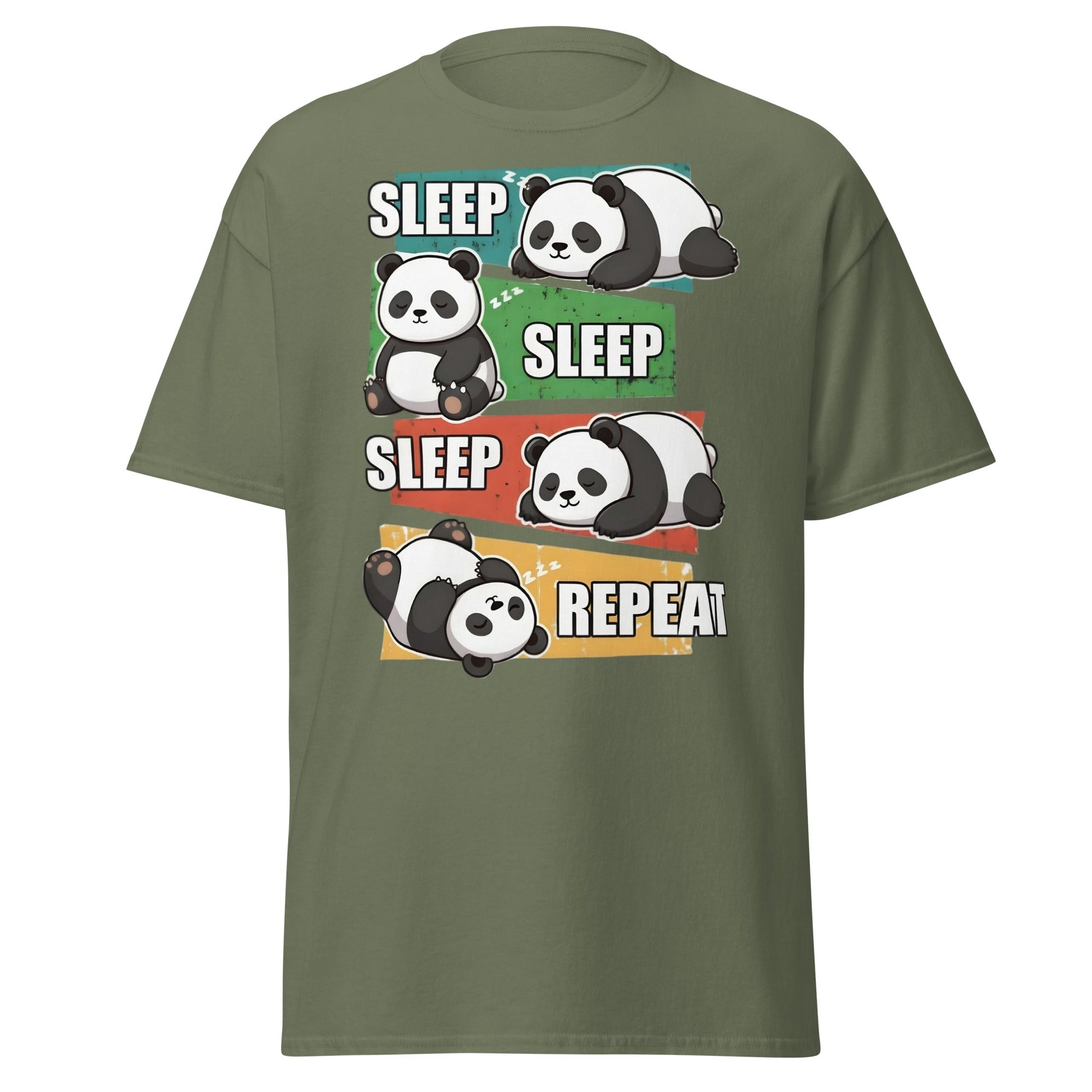 Sleep Sleep Sleep Repeat Panda T-Shirt - Cute Lazy Panda Tee - Military Green - T-Shirts Online