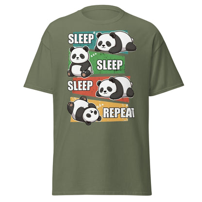Sleep Sleep Sleep Repeat Panda T-Shirt - Cute Lazy Panda Tee - Military Green - T-Shirts Online