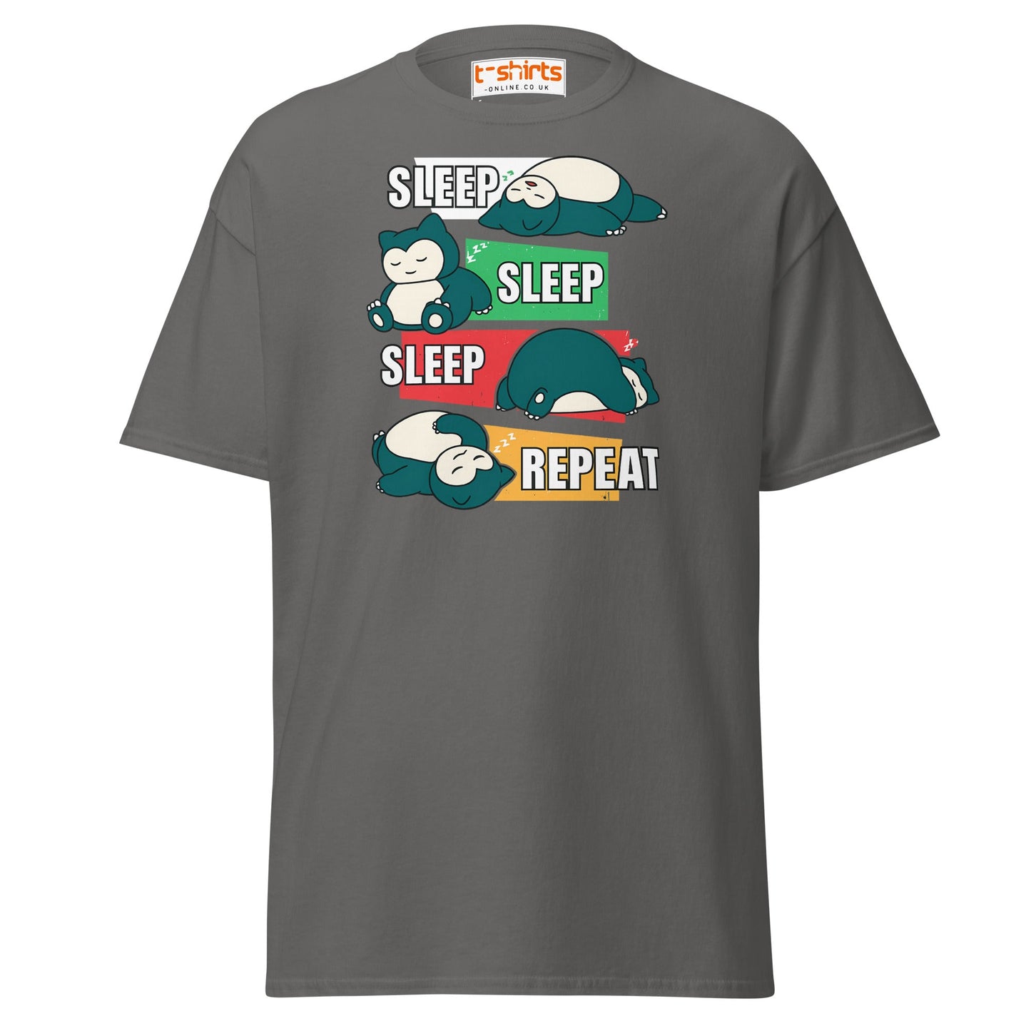 Sleep Sleep Sleep Repeat Snorlax Parody T-Shirt - Charcoal - T-Shirts Online
