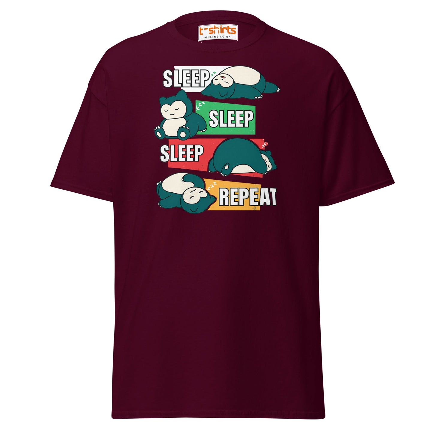 Sleep Sleep Sleep Repeat Snorlax Parody T-Shirt - Maroon - T-Shirts Online