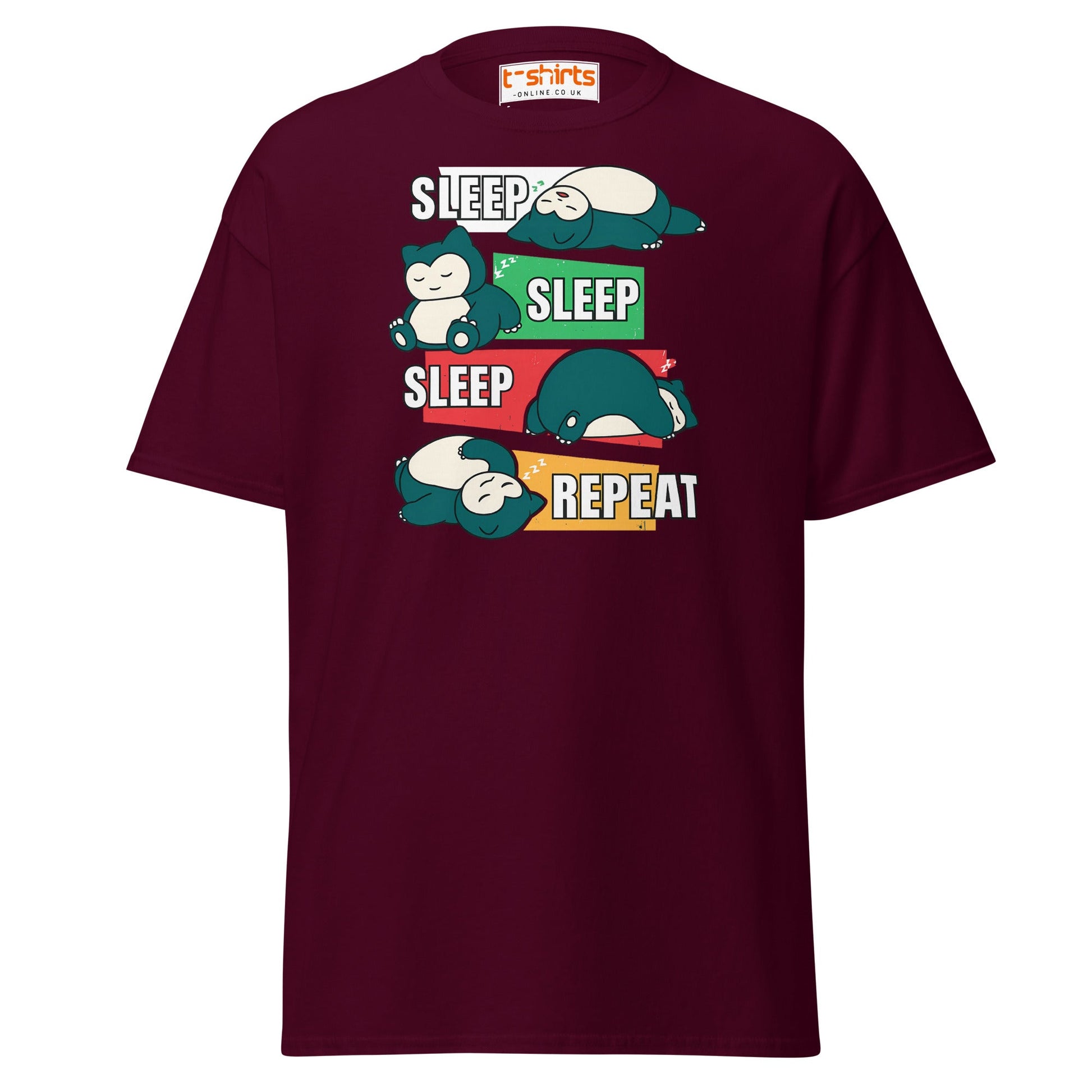 Sleep Sleep Sleep Repeat Snorlax Parody T-Shirt - Maroon - T-Shirts Online