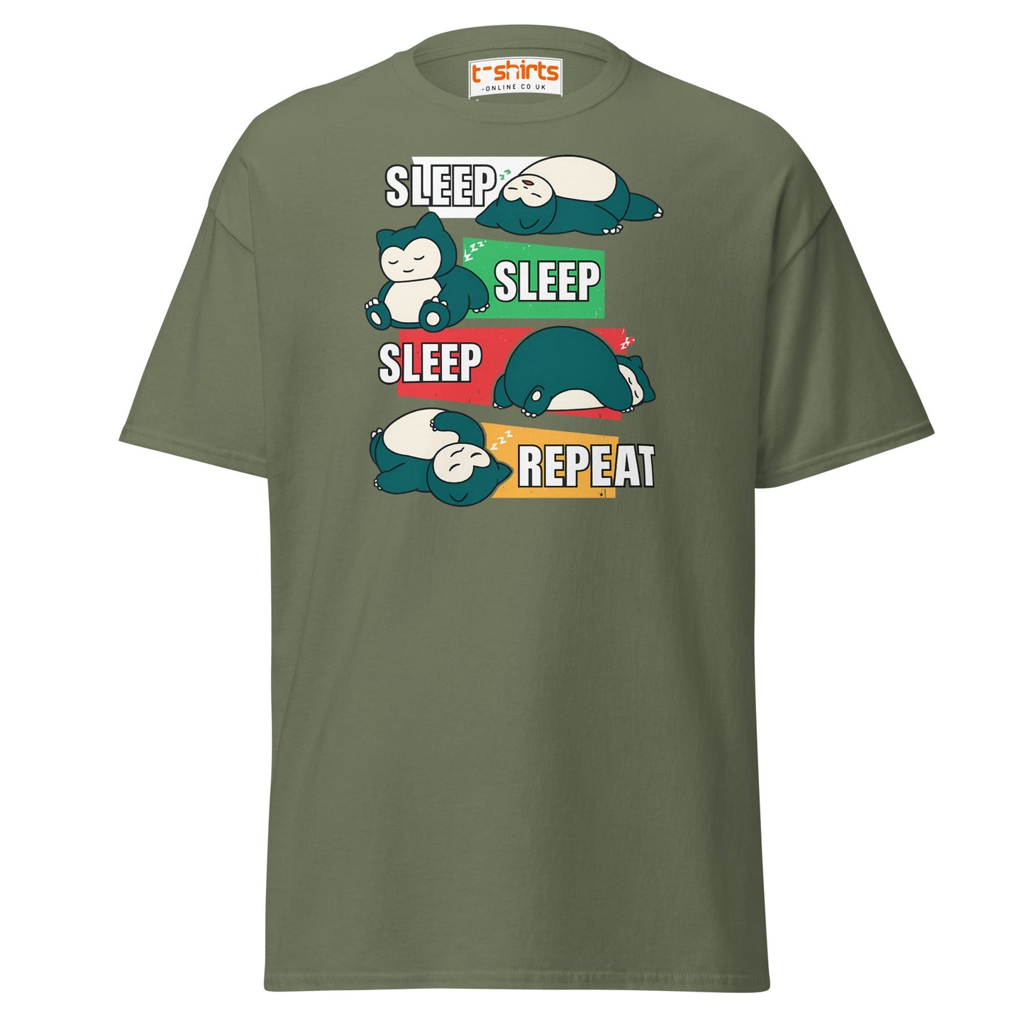 Sleep Sleep Sleep Repeat Snorlax Parody T-Shirt - Military Green - T-Shirts Online