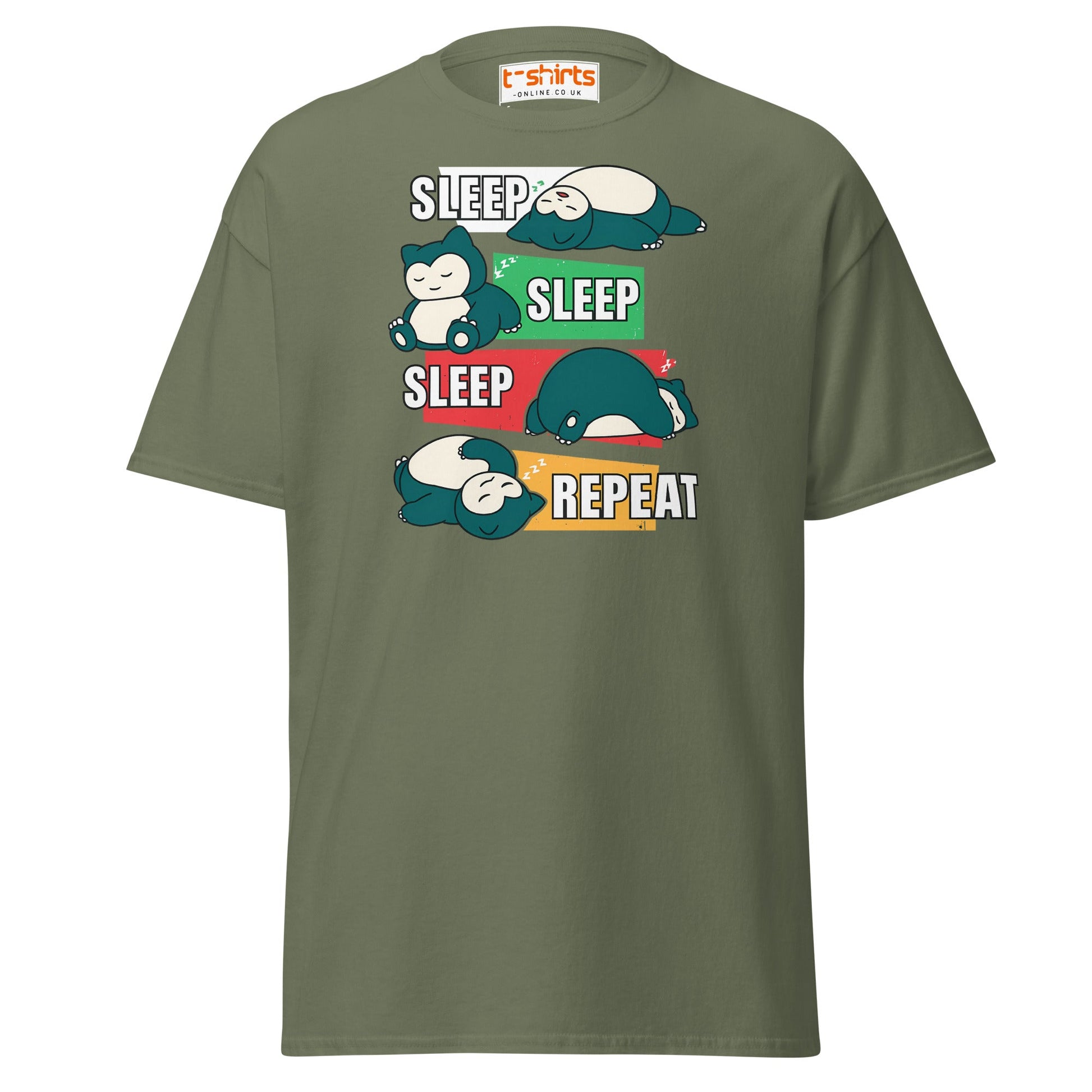 Sleep Sleep Sleep Repeat Snorlax Parody T-Shirt - Military Green - T-Shirts Online