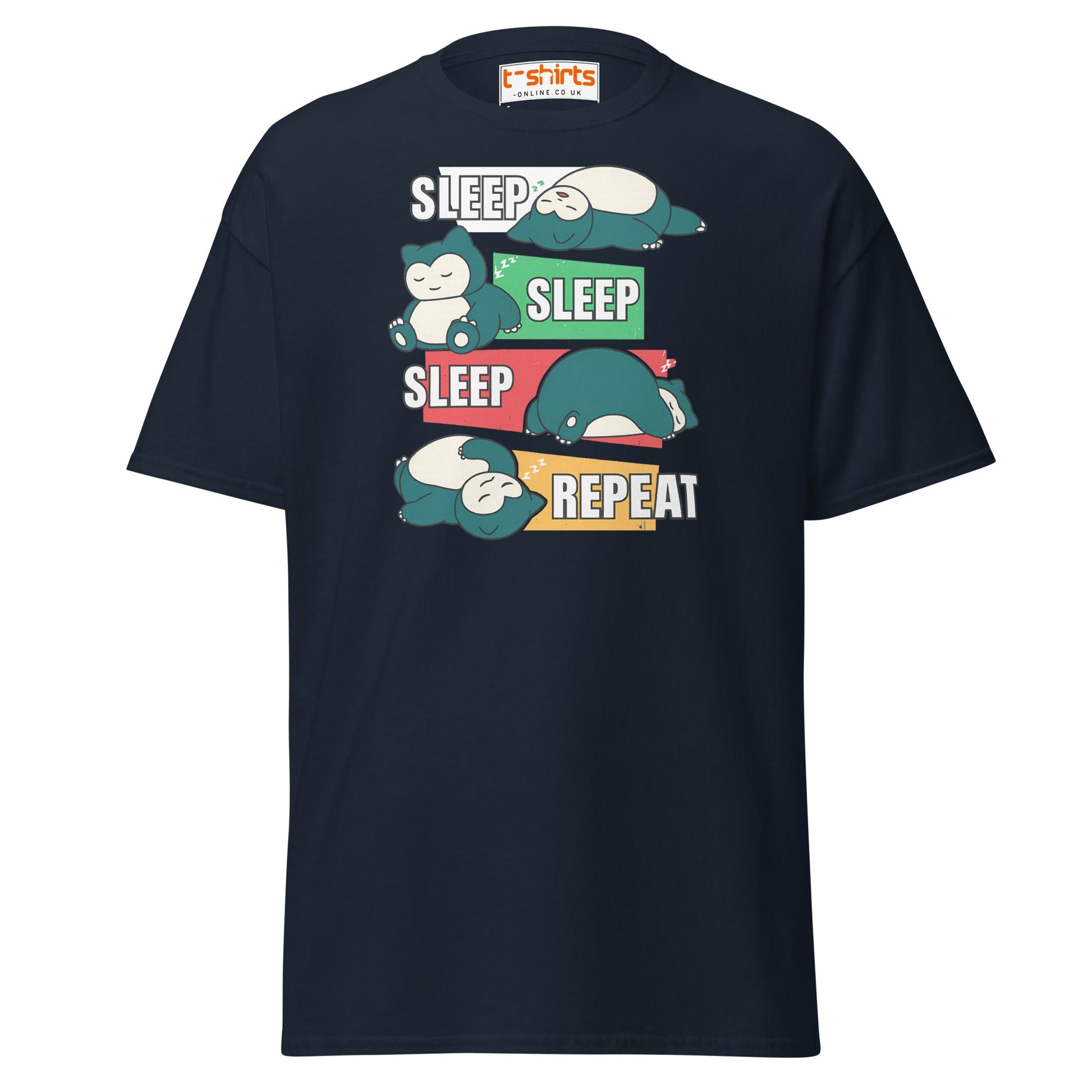 Sleep Sleep Sleep Repeat Snorlax Parody T-Shirt - Navy - T-Shirts Online