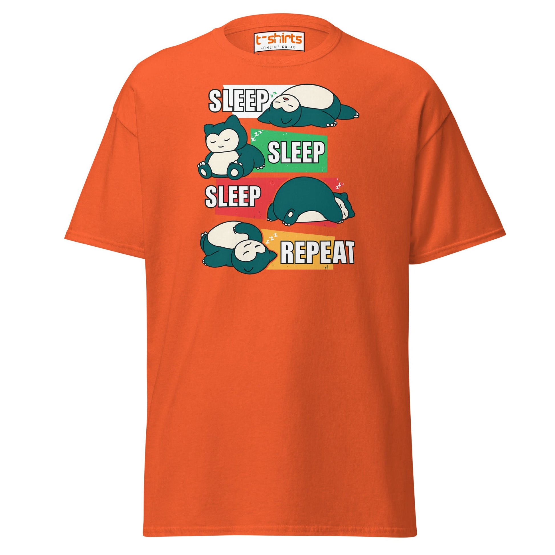 Sleep Sleep Sleep Repeat Snorlax Parody T-Shirt - Orange - T-Shirts Online