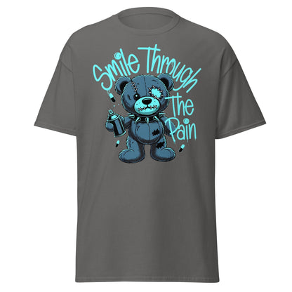 Smile Through The Pain Grunge Bear Streetwear T-Shirt - Charcoal - T-Shirts Online