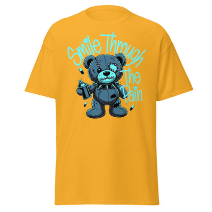 Smile Through The Pain Grunge Bear Streetwear T-Shirt - Gold - T-Shirts Online