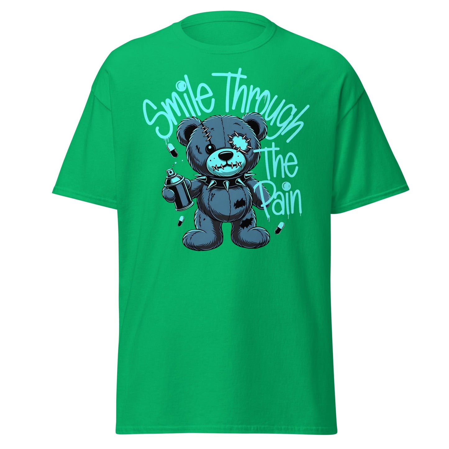 Smile Through The Pain Grunge Bear Streetwear T-Shirt - Irish Green - T-Shirts Online