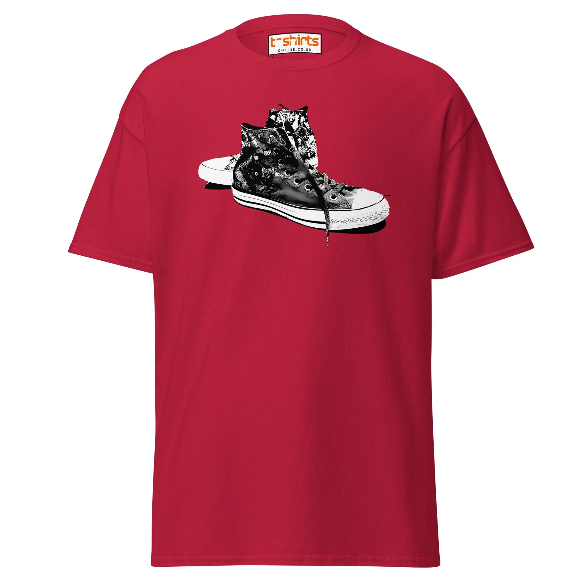 Sneaker Stencil T-Shirt | Retro High - Top Shoe Art Tee - Cardinal - T-Shirts Online