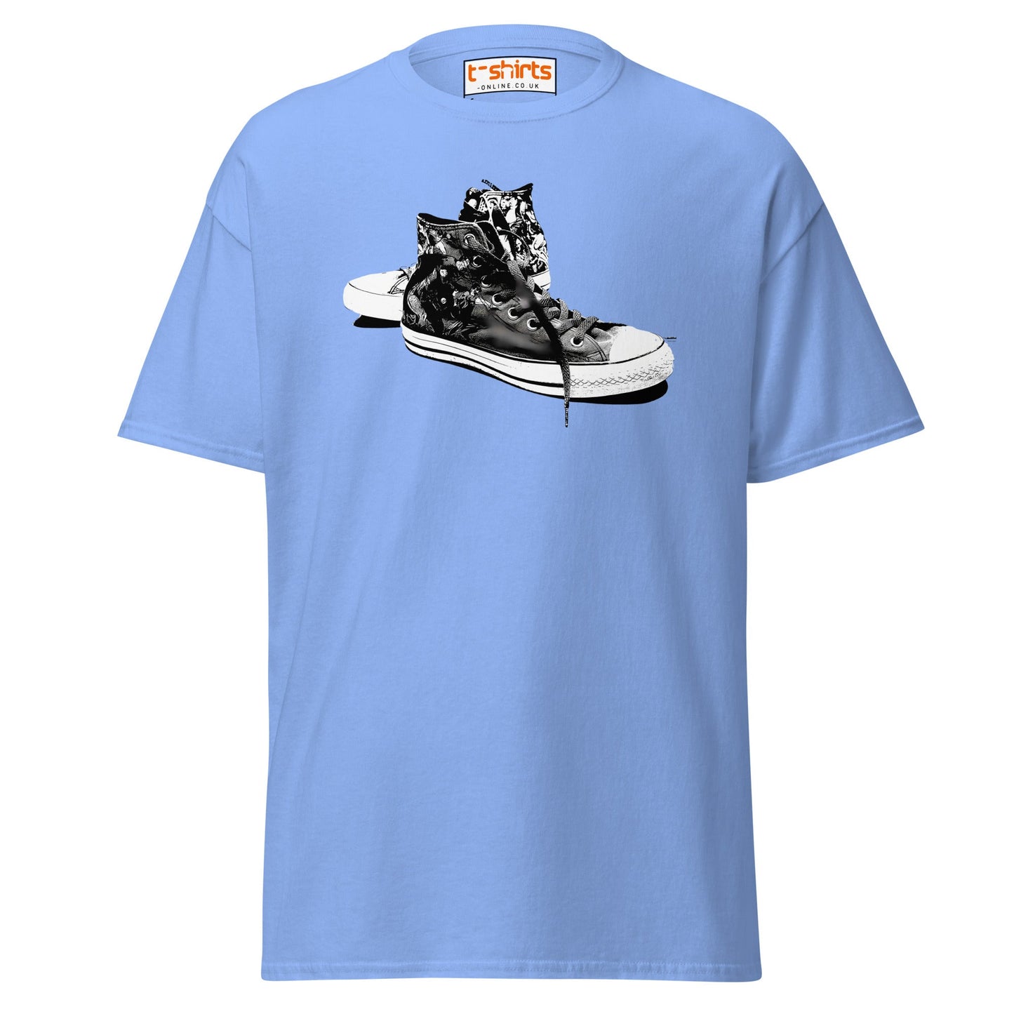 Sneaker Stencil T-Shirt | Retro High - Top Shoe Art Tee - Carolina Blue - T-Shirts Online