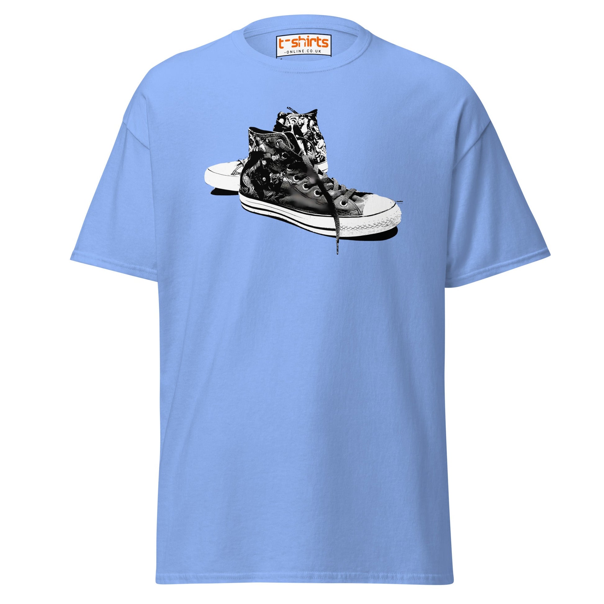 Sneaker Stencil T-Shirt | Retro High - Top Shoe Art Tee - Carolina Blue - T-Shirts Online